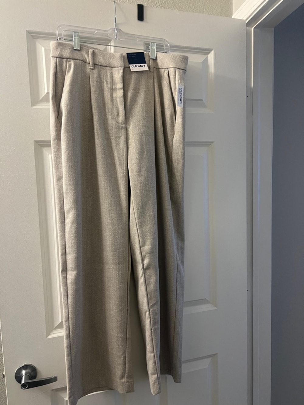 Old Navy Beige Wide-Leg Pleated Dress Pants